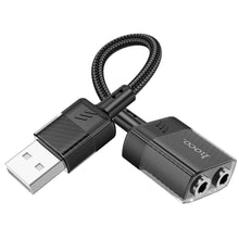 Заредете изображение във визуализатора на галерията – HOCO adaptor AUX USB to 2x Jack 3,5mm (female) Spirit LS37 black
