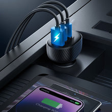 Заредете изображение във визуализатора на галерията – Joyroom JR-CCD04 30W 2x USB-C USB-A car charger with display - black
