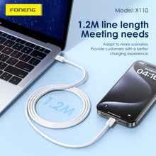 Заредете изображение във визуализатора на галерията – Foneng Cable X110 - Type C to Type C - PD 60W 3A 1,2 metres white
