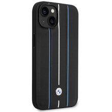Заредете изображение във визуализатора на галерията – Case BMW BMHCP14S22RVSK iPhone 14 6.1" black/black hardcase Leather Stamp Blue Lines
