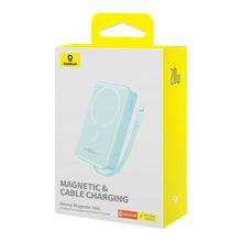 Заредете изображение във визуализатора на галерията – Baseus Magnetic Mini MagSafe 10000mAh 20W powerbank with built-in Lightning cable - blue + Baseus Simple Series USB-C - USB-C 60W 0.3m cable

