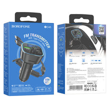 Заредете изображение във визуализатора на галерията – Borofone Transmitter FM BC45 Prestige MP3, Bluetooth, - 2xUSB - QC 3.0 18W with Type C and Lightning cables black
