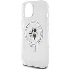 Заредете изображение във визуализатора на галерията – Karl Lagerfeld Ring Stand Karl&amp;Choupette MagSafe case for iPhone 14 / 15 / 13 - white
