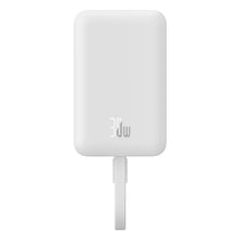 Заредете изображение във визуализатора на галерията – Baseus Magnetic Mini MagSafe 10000mAh 30W powerbank with built-in Lightning cable - white + Baseus Simple Series USB-C - USB-C 60W 0.3m cable
