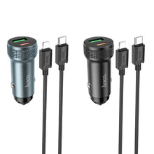 Заредете изображение във визуализатора на галерията – HOCO car charger USB QC 18W + Type C 20W + cable Type C to Iphone PD38W Z49B Level metal gray
