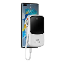 Заредете изображение във визуализатора на галерията – Baseus Qpow Digital Display powerbank with fast charging 10000mAh 22.5W QC/PD/SCP/FCP with built-in USB-C cable white
