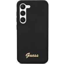 Заредете изображение във визуализатора на галерията – Guess GUHCS23SSLSMK S23 S911 black/black hardcase Silicone Vintage Gold Logo
