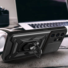 Заредете изображение във визуализатора на галерията – Hybrid Armor Camshield case for Samsung Galaxy S24 Ultra armored with camera cover - black
