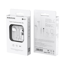 Заредете изображение във визуализатора на галерията – Borofone Earphones BM27 Amazing Sound with Type C plug with microphone white
