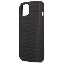 Заредете изображение във визуализатора на галерията – AMG AMHCP13MDEBK iPhone 13 6.1" black/black hardcase Leather&amp;Carbon Red Stitching
