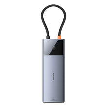 Заредете изображение във визуализатора на галерията – HUB 11in1 Baseus Metal Gleam Series USB-C to USB-C PD / USB-C / 3x USB-A / HDMI / AUX / RJ-45 / SD TF - gray
