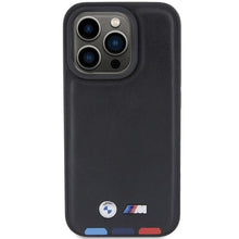 Заредете изображение във визуализатора на галерията – BMW BMHCP15L22PTDK iPhone 15 Pro 6.1" black/black Leather Stamp Tricolor
