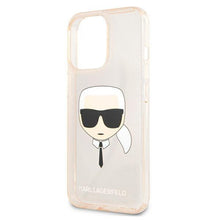 Заредете изображение във визуализатора на галерията – Karl Lagerfeld KLHCP13LKHTUGLGO iPhone 13 Pro / 13 6,1" złoty/gold hardcase Glitter Karl`s Head
