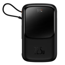 Заредете изображение във визуализатора на галерията – Baseus Qpow Digital Display powerbank with fast charging 10000mAh 22.5W QC/PD/SCP/FCP with built-in USB-C cable black
