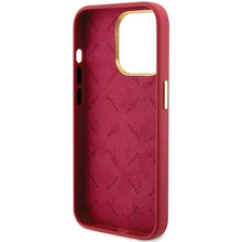 Заредете изображение във визуализатора на галерията – Guess Silicone Script Metal Logo &amp; Frame case for iPhone 15 Pro Max - red
