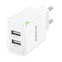 Заредете изображение във визуализатора на галерията – Borofone Wall charger BN15 Strong - 2xUSB - 2,1A white
