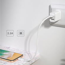 Заредете изображение във визуализатора на галерията – Kingkong charger EU adapter 2x USB 2.1A + 1m micro USB cable white (WP-U79m white)
