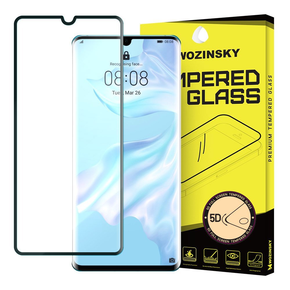 Wozinsky Tempered Glass 5D Full Glue Super Tough Screen Protector Full Coveraged with Frame for Huawei P30 Pro black
