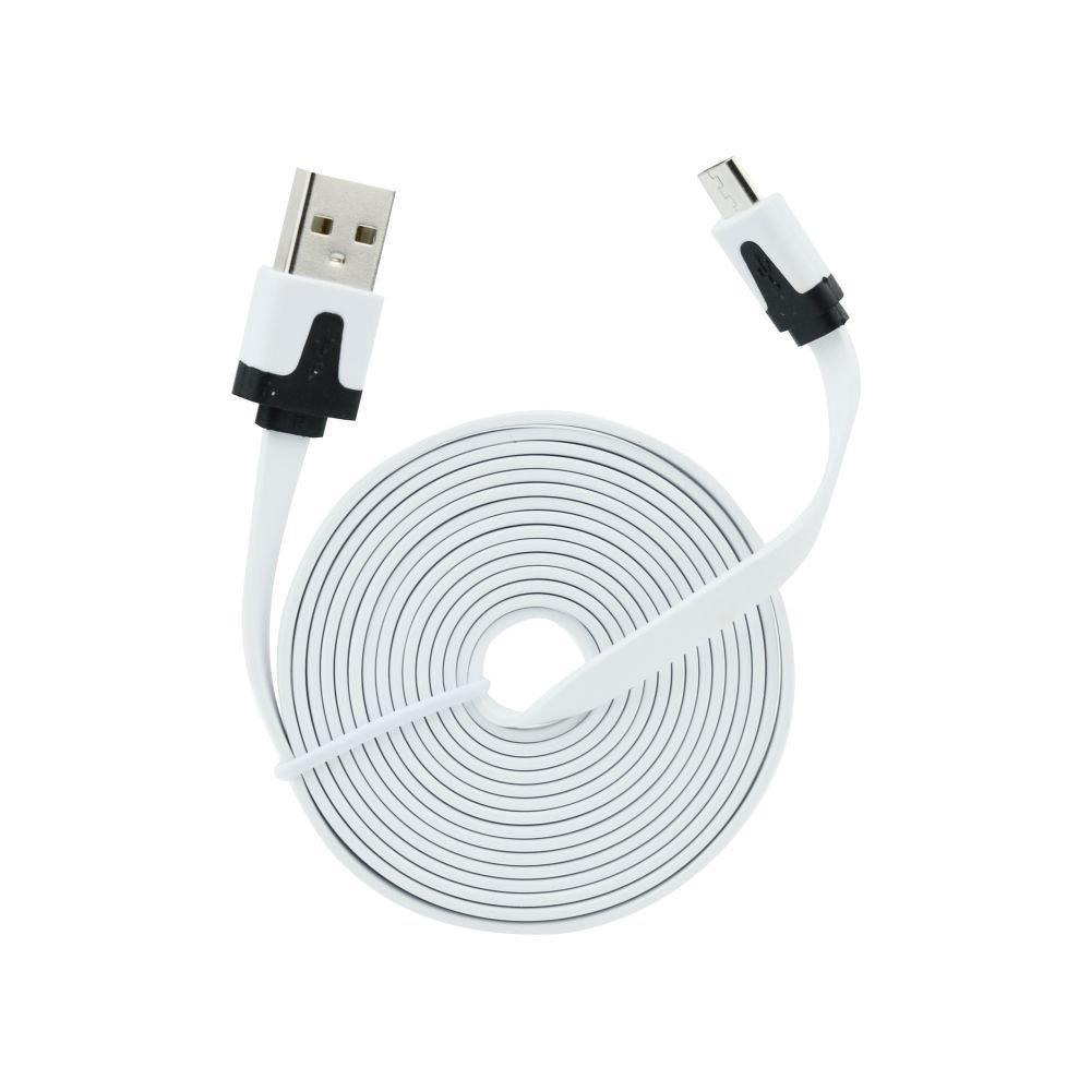 Кабел плосък USB към micro 2м бял - само за 4.99 лв