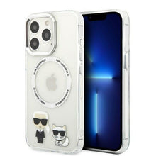 Заредете изображение във визуализатора на галерията – Karl Lagerfeld KLHMP13LHKCT iPhone 13 Pro / 13 6.1" hardcase transparent Karl &amp; Choupette Aluminum Magsafe
