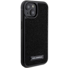Заредете изображение във визуализатора на галерията – Karl Lagerfeld Rhinestone Logo Metal Plate case for iPhone 15 - black
