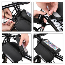 Заредете изображение във визуализатора на галерията – Wozinsky frame bike bag + detachable phone cover up to 6.5 "1.5l black (WBB7BK) - TopMag
