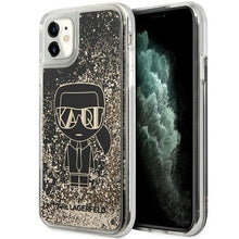 Заредете изображение във визуализатора на галерията – Karl Lagerfeld KLHCN61LGGKBK iPhone 11/ XR black/black hardcase Liquid Glitter Gatsby
