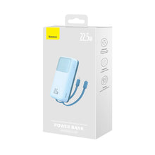 Заредете изображение във визуализатора на галерията – Baseus Comet Series powerbank with display 20000mAh 22.5W - blue + USB-A - USB-C cable 0.3m - white
