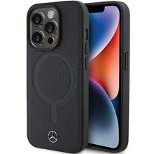 Заредете изображение във визуализатора на галерията – Mercedes Smooth Leather MagSafe case for iPhone 15 Pro - black
