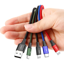 Заредете изображение във визуализатора на галерията – Baseus cable USB 4in1 cable, 2x Lightning / USB Type C / micro USB, nylon braided 3.5A 1.2m black (CA1T4-A01) - TopMag
