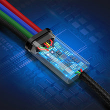 Заредете изображение във визуализатора на галерията – Baseus cable USB 4in1 cable, 2x Lightning / USB Type C / micro USB, nylon braided 3.5A 1.2m black (CA1T4-A01) - TopMag
