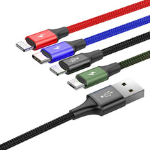 Заредете изображение във визуализатора на галерията – Baseus cable USB 4in1 cable, 2x Lightning / USB Type C / micro USB, nylon braided 3.5A 1.2m black (CA1T4-A01) - TopMag
