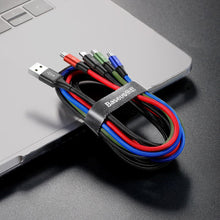 Заредете изображение във визуализатора на галерията – Baseus Lightning / 2x USB Type C / micro USB nylon braided cable 3.5A 1.2m black (CA1T4-B01) - TopMag

