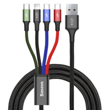 Заредете изображение във визуализатора на галерията – Baseus Lightning / 2x USB Type C / micro USB nylon braided cable 3.5A 1.2m black (CA1T4-B01) - TopMag
