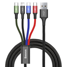 Заредете изображение във визуализатора на галерията – Baseus Lightning / USB Type C / 2x micro USB nylon braided cable 3.5A 1.2m black (CA1T4-C01) - TopMag
