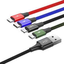 Заредете изображение във визуализатора на галерията – Baseus Lightning / USB Type C / 2x micro USB nylon braided cable 3.5A 1.2m black (CA1T4-C01) - TopMag
