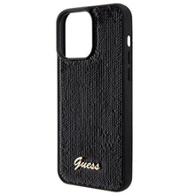Заредете изображение във визуализатора на галерията – Guess Sequin Script Metal case for iPhone 15 Pro - black
