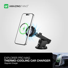 Заредете изображение във визуализатора на галерията – Amazing Thing Car holder Explorer Pro Mag Thermo-Cooling with Magsafe charger TP15WFAN to dashboard and air vent black
