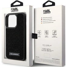Заредете изображение във визуализатора на галерията – Karl Lagerfeld Rhinestone Logo Metal Plate case for iPhone 15 Pro - black
