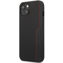 Заредете изображение във визуализатора на галерията – AMG AMHCP13MDEBK iPhone 13 6.1" black/black hardcase Leather&amp;Carbon Red Stitching
