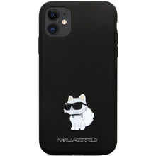 Заредете изображение във визуализатора на галерията – Original Pouch KARL LAGERFELD hardcase Silicone C Metal Pin KLHCN61SMHCNPK  for Iphone 11/ Xr black
