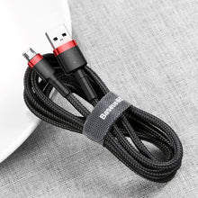 Заредете изображение във визуализатора на галерията – Baseus Cafule Cable durable nylon cable USB / micro USB 2A 3M black-red (CAMKLF-H91) - TopMag
