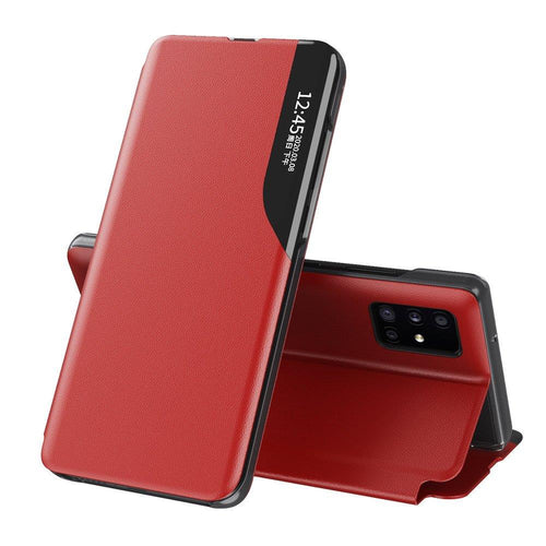 Eco Leather View Case elegant bookcase type case with kickstand for Samsung Galaxy A71 red