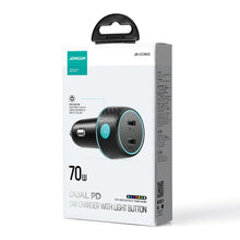 Заредете изображение във визуализатора на галерията – Car charger 2x USB C 70W with LED backlight Joyroom JR-CCN02 | black
