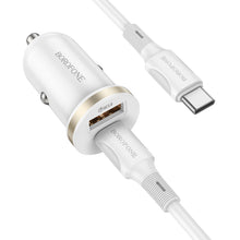 Заредете изображение във визуализатора на галерията – Borofone Car charger BZ22 Scenery - USB + Type C - QC 3.0 PD 30W with Type C to Type C cable white
