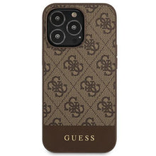 Заредете изображение във визуализатора на галерията – Guess GUHCP13XG4GLBR iPhone 13 Pro Max 6,7" brązowy/brown hard case 4G Stripe Collection
