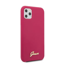 Заредете изображение във визуализатора на галерията – Guess GUHCN58LSLMGRE iPhone 11 Pro czerwony/burgundy hard case Silicone Vintage Gold Logo
