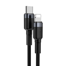 Заредете изображение във визуализатора на галерията – Baseus Cafule Cable Durable Nylon Braided Wire USB Type C PD / Lightning 18W QC3.0 1m black-grey (CATLKLF-G1) - TopMag
