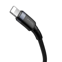 Заредете изображение във визуализатора на галерията – Baseus Cafule Cable Durable Nylon Braided Wire USB Type C PD / Lightning 18W QC3.0 1m black-grey (CATLKLF-G1) - TopMag
