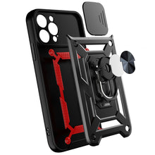 Заредете изображение във визуализатора на галерията – Hybrid Armor Camshield case for iPhone 14 Pro Max armored case with camera cover black
